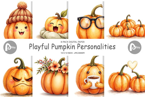 Digital Paper Cute Pumpkin Faces Digital Pattern artnoy 