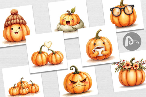 Digital Paper Cute Pumpkin Faces Digital Pattern artnoy 