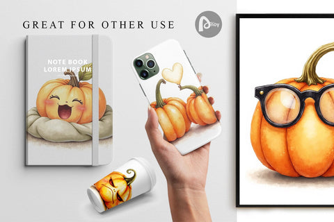 Digital Paper Cute Pumpkin Faces Digital Pattern artnoy 