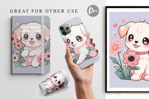 Digital Paper Cute Puppy Illustration Digital Pattern artnoy 