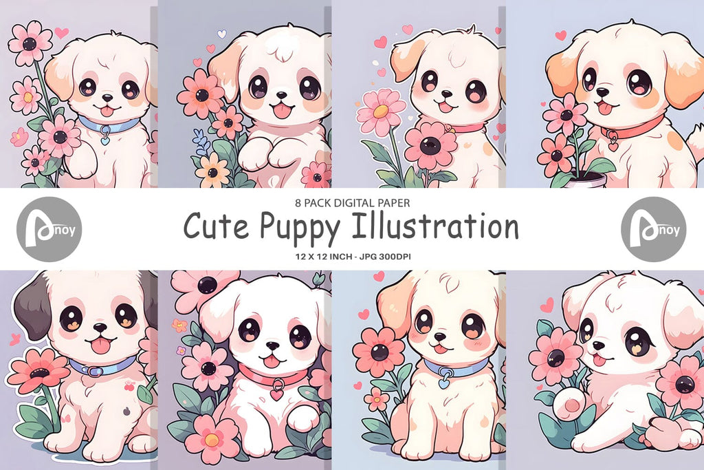 Digital Paper Cute Puppy Illustration - So Fontsy