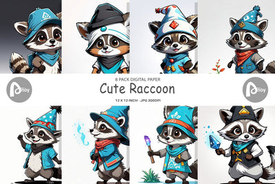 Digital Paper Cute Raccoon Digital Pattern artnoy 