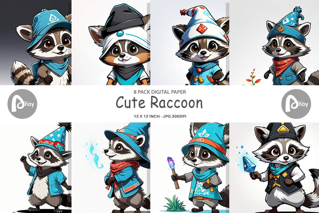 Digital Paper Cute Raccoon Digital Pattern artnoy 