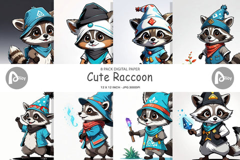 Digital Paper Cute Raccoon Digital Pattern artnoy 