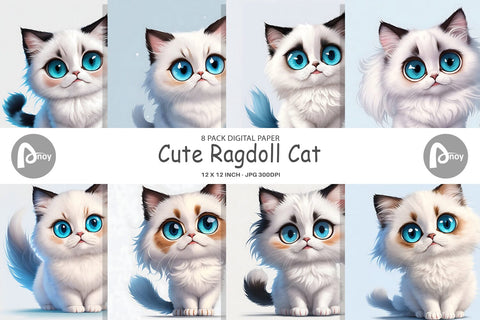 Digital Paper Cute Ragdoll Cat Digital Pattern artnoy 