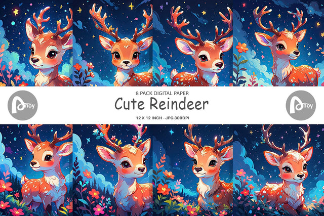 Digital Paper Cute Reindeer Digital Pattern artnoy 