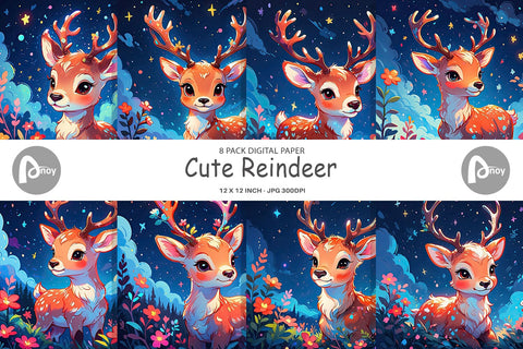 Digital Paper Cute Reindeer Digital Pattern artnoy 