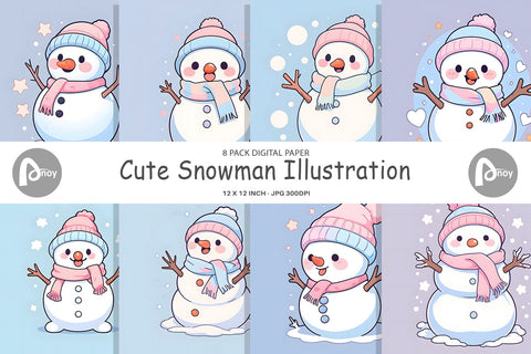 Digital Paper Cute Snowman Illustration Digital Pattern artnoy 