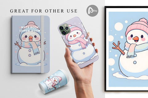 Digital Paper Cute Snowman Illustration Digital Pattern artnoy 