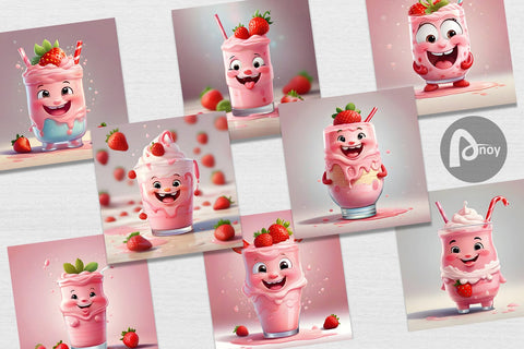 Digital Paper Cute Strawberry Milkshake Sublimation artnoy 