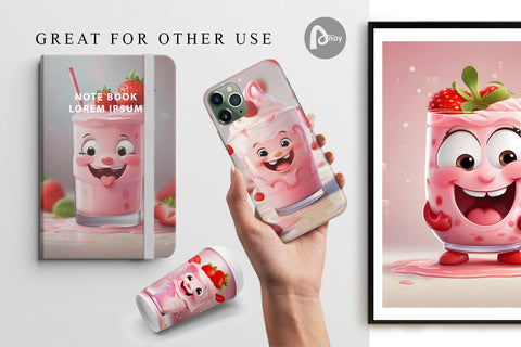 Digital Paper Cute Strawberry Milkshake Sublimation artnoy 