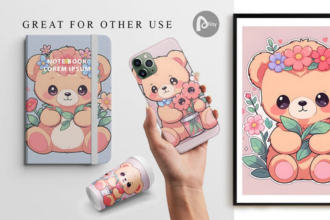 Digital Paper Cute Teddy Bear Digital Pattern artnoy 