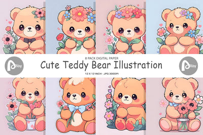 Digital Paper Cute Teddy Bear Digital Pattern artnoy 