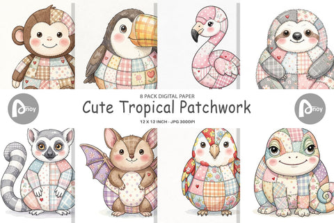 Digital Paper Cute Tropical Patchwork Digital Pattern artnoy 