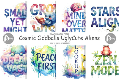 Digital Paper Cute Ugly Alien Wisdom Quote Digital Pattern artnoy 