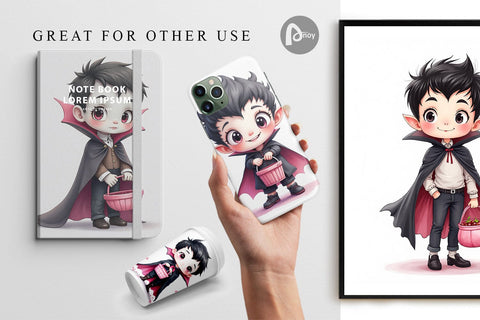 Digital Paper Cute Vampire Boy Digital Pattern artnoy 