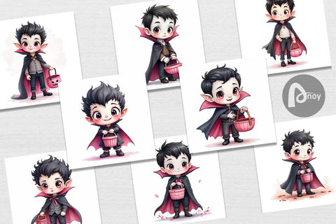 Digital Paper Cute Vampire Boy Digital Pattern artnoy 