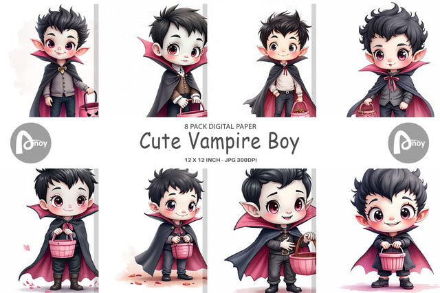 Digital Paper Cute Vampire Boy Digital Pattern artnoy 