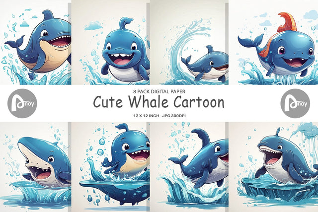 Digital Paper Cute Whale Digital Pattern artnoy 