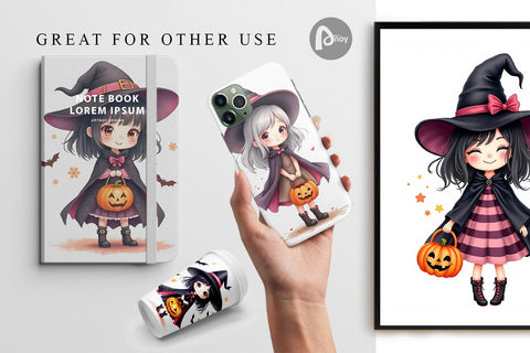 Digital Paper Cute Witch Girl Digital Pattern artnoy 