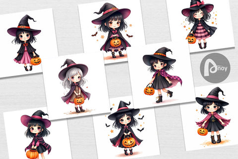 Digital Paper Cute Witch Girl Digital Pattern artnoy 