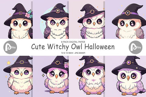 Digital Paper Cute Witchy Owl Halloween Digital Pattern artnoy 