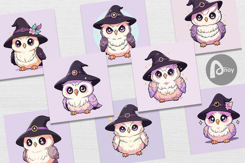 Digital Paper Cute Witchy Owl Halloween Digital Pattern artnoy 