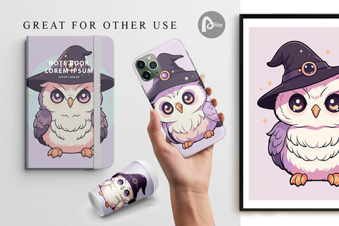 Digital Paper Cute Witchy Owl Halloween Digital Pattern artnoy 