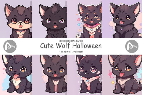 Digital Paper Cute Wolf Halloween Digital Pattern artnoy 