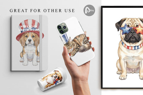 Digital Paper Cutesy Patriotic Dogs and Cats Sublimation artnoy 