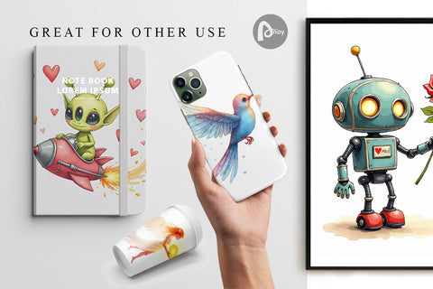 Digital Paper Cybernetic Cupids Cosmic Messengers Digital Pattern artnoy 