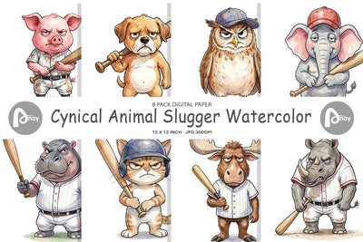 Digital Paper Cynical Animal Slugger Watercolor Digital Pattern artnoy 