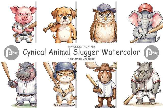 Digital Paper Cynical Animal Slugger Watercolor Digital Pattern artnoy 