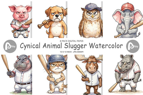 Digital Paper Cynical Animal Slugger Watercolor Digital Pattern artnoy 