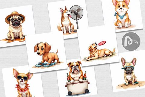 Digital Paper Cynical Canines Hot Summer Watercolor Pack Digital Pattern artnoy 