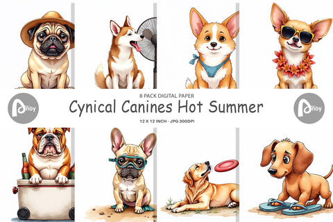 Digital Paper Cynical Canines Hot Summer Watercolor Pack Digital Pattern artnoy 
