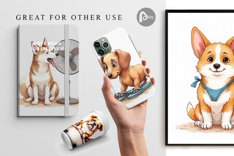 Digital Paper Cynical Canines Hot Summer Watercolor Pack Digital Pattern artnoy 