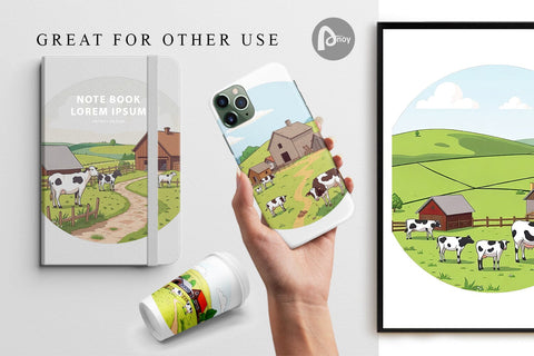 Digital Paper Dairy Farm Scene Digital Pattern artnoy 