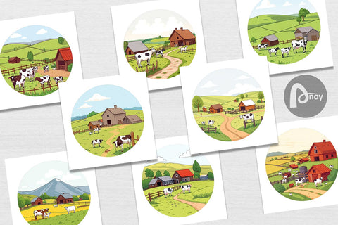 Digital Paper Dairy Farm Scene Digital Pattern artnoy 