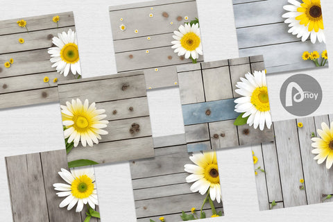 Digital Paper Daisy Flower and Wood Digital Pattern artnoy 