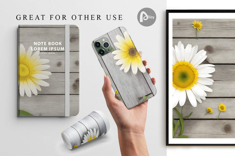 Digital Paper Daisy Flower and Wood Digital Pattern artnoy 