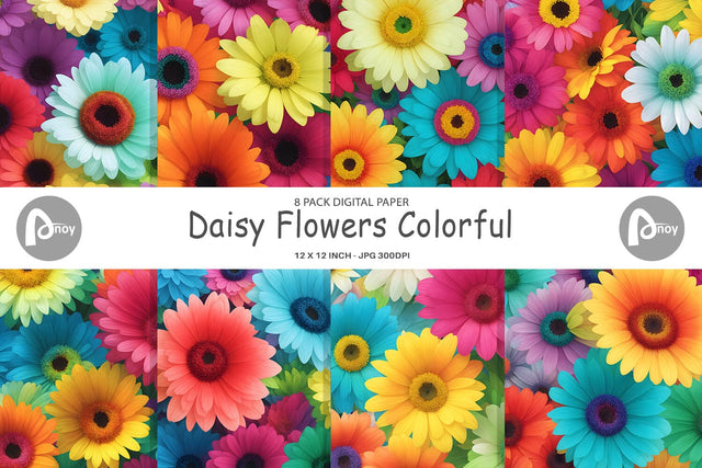 Digital Paper Daisy Flowers Colorful Digital Pattern artnoy 