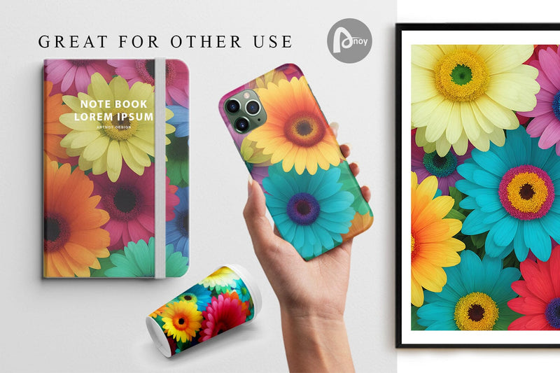 Digital Paper Daisy Flowers Colorful So Fontsy