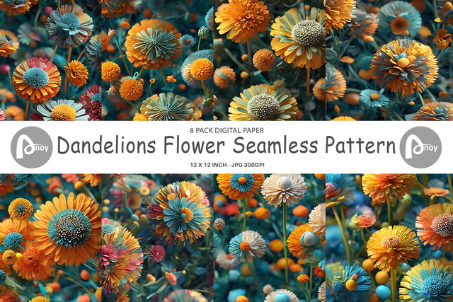 Digital Paper Dandelions Flower Pattern Digital Pattern artnoy 