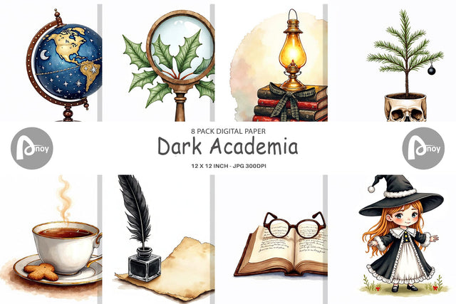 Digital Paper Dark Academia Scholarly Christmas Digital Pattern artnoy 