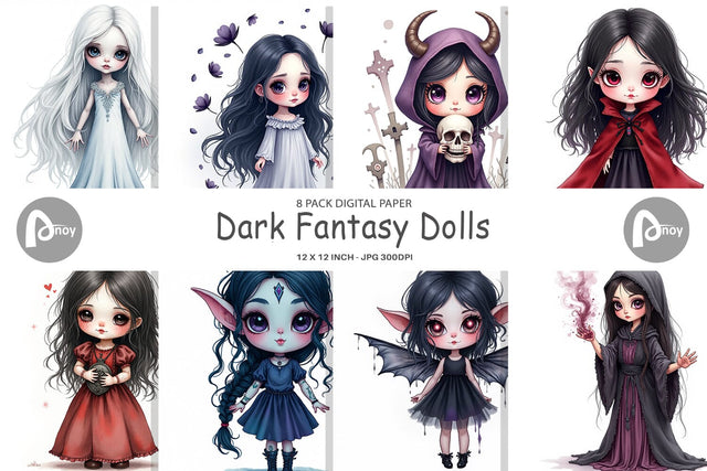 Digital Paper Dark Fantasy Dolls Digital Pattern artnoy 