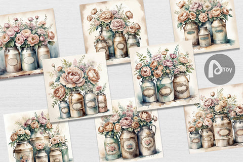 Digital Paper Decorative Milk Can Digital Pattern artnoy 