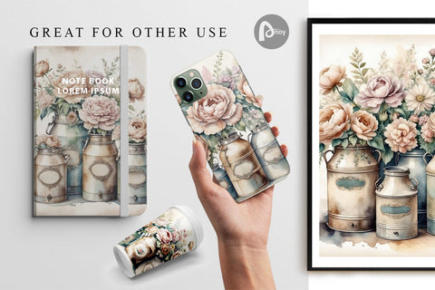 Digital Paper Decorative Milk Can Digital Pattern artnoy 