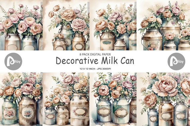 Digital Paper Decorative Milk Can Digital Pattern artnoy 