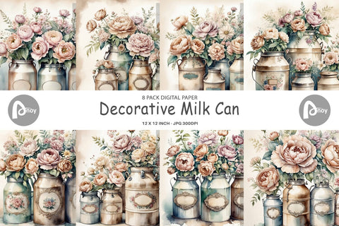 Digital Paper Decorative Milk Can Digital Pattern artnoy 